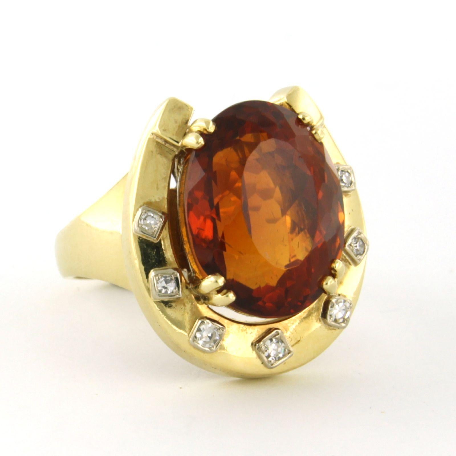 Women's Ring with Madeira citrine up to 2.50ct and single cut diamond 18k yellow gold For Sale