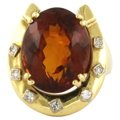 Ring with Madeira citrine up to 2.50ct and single cut diamond 18k yellow gold