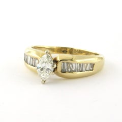 Ring with marquise- and baguette shaped diamonds up to 0.86ct 14k gold