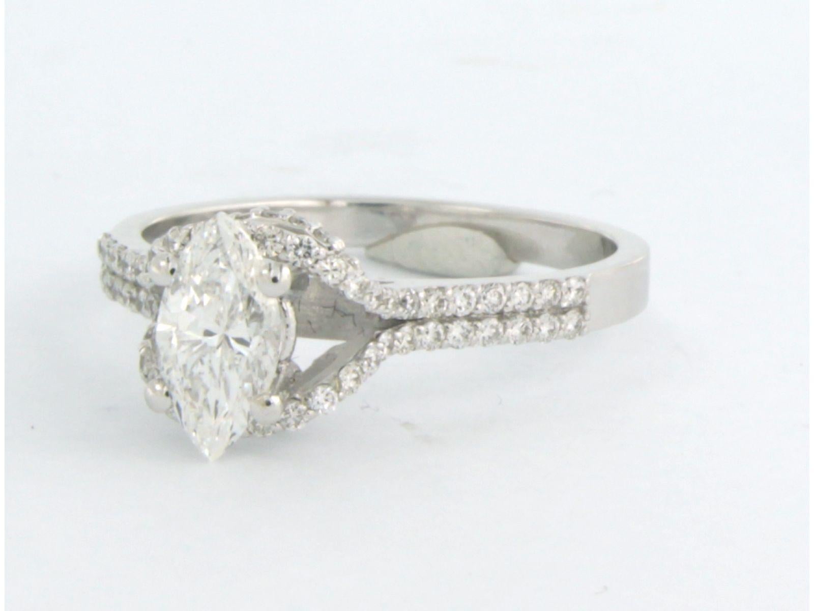 Ring mit Diamanten im Marquise- und Brillantschliff bis zu 0,93 Karat 14k Weißgold Damen im Angebot