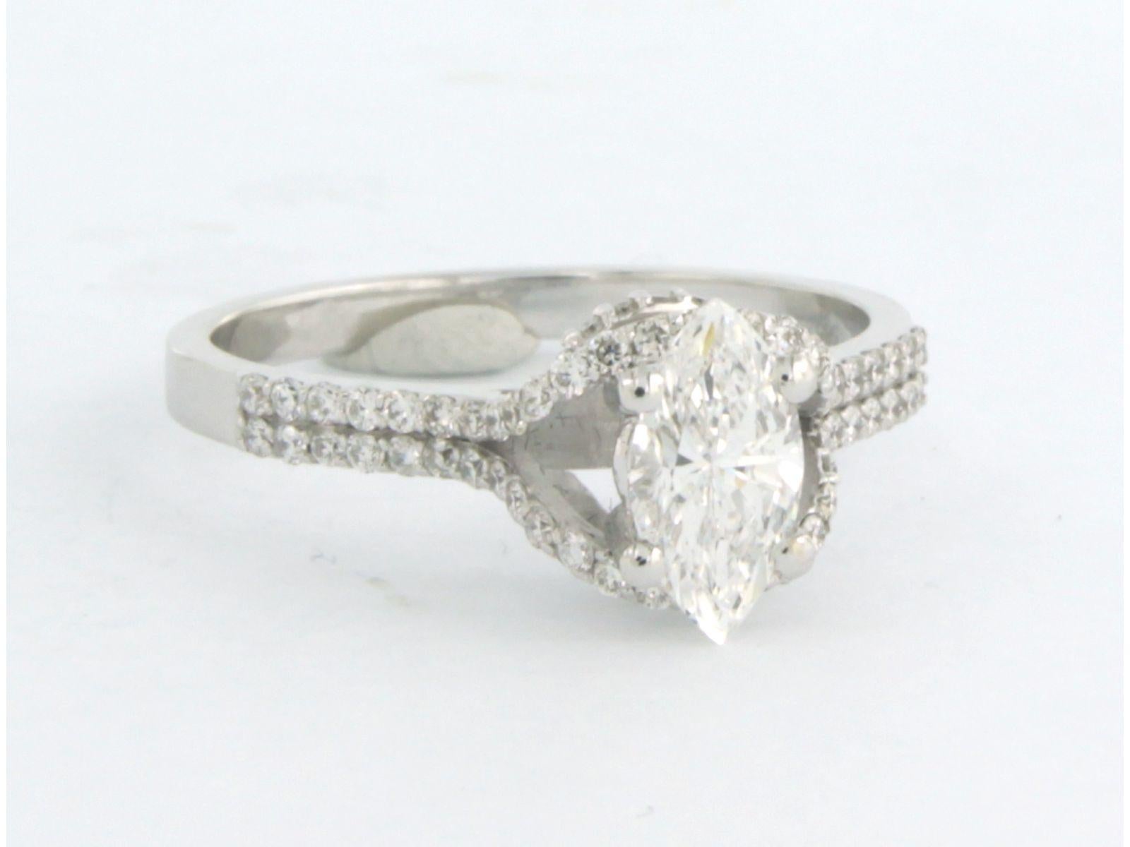 Ring mit Diamanten im Marquise- und Brillantschliff bis zu 0,93 Karat 14k Weißgold im Angebot 1