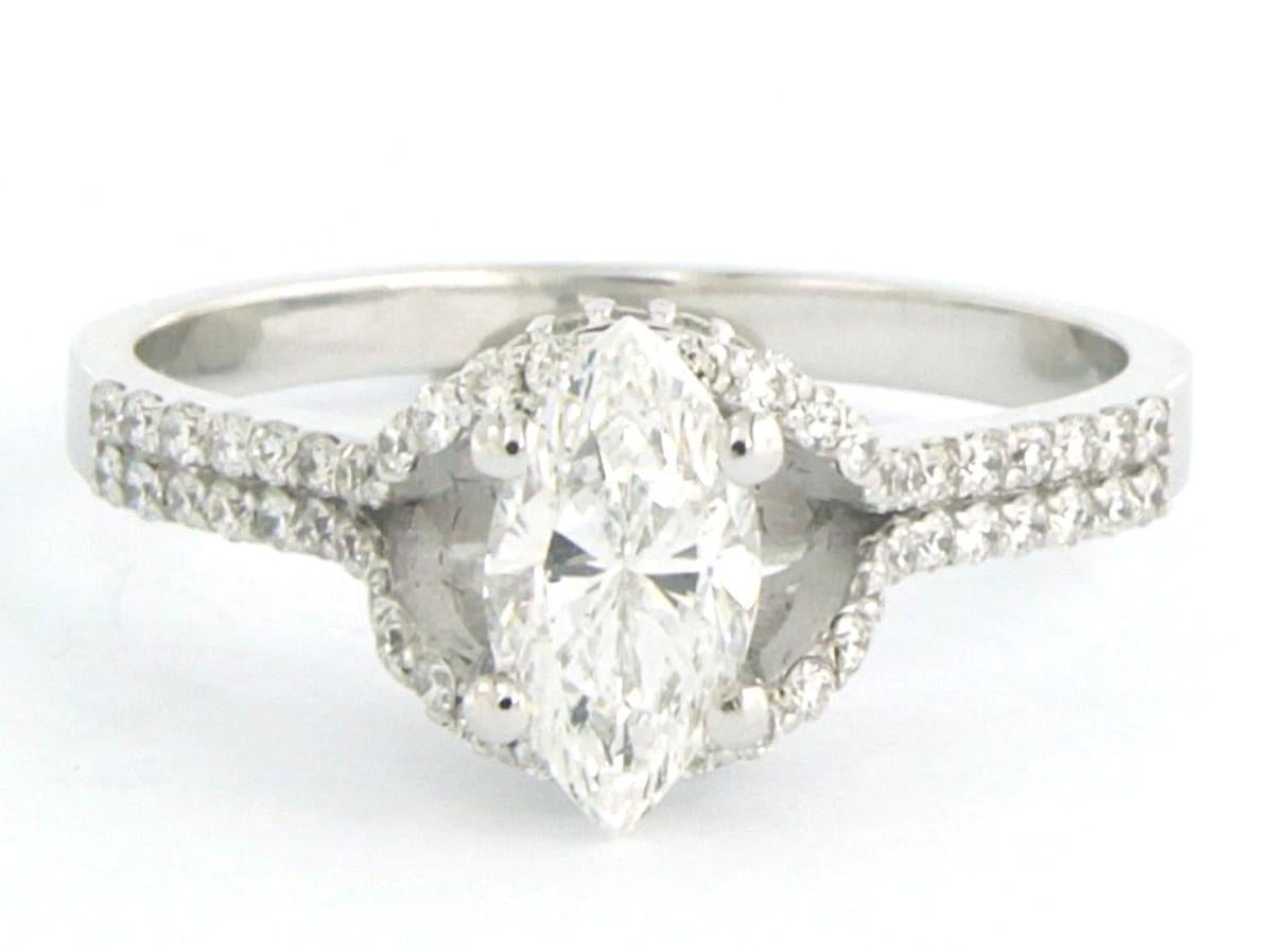 Ring with marquise and brilliant cut diamonds up to 0.93ct 14k white gold