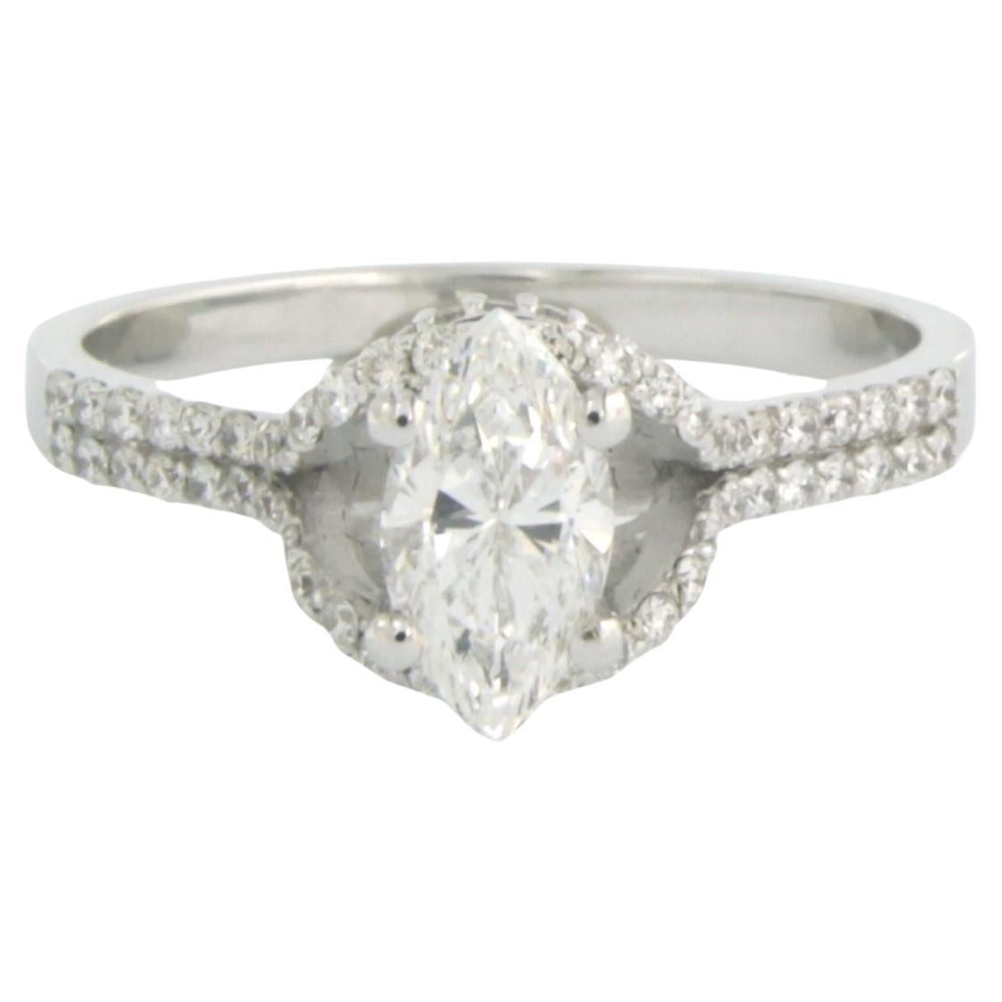 Anillo con diamantes talla marquesa y brillante hasta 0,93ct Oro blanco de 14k