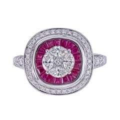 Ring with Marquise princess Illusion with double halo of ruby & diamonds