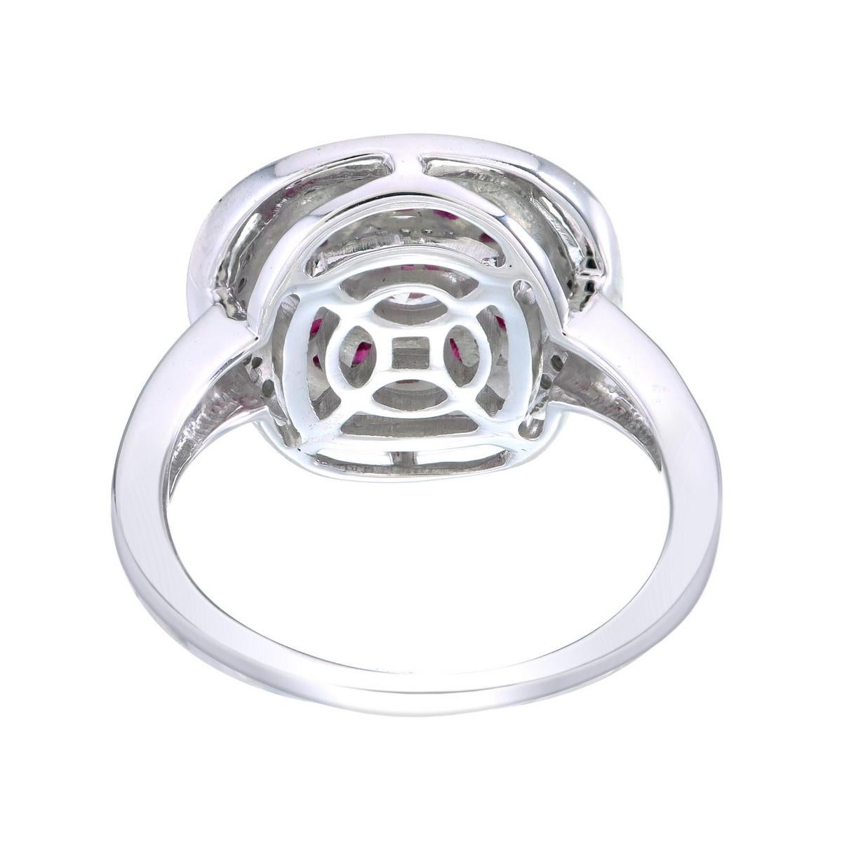 Art Deco Ring with Marquise princess Illusion with double halo of ruby & diamonds For Sale
