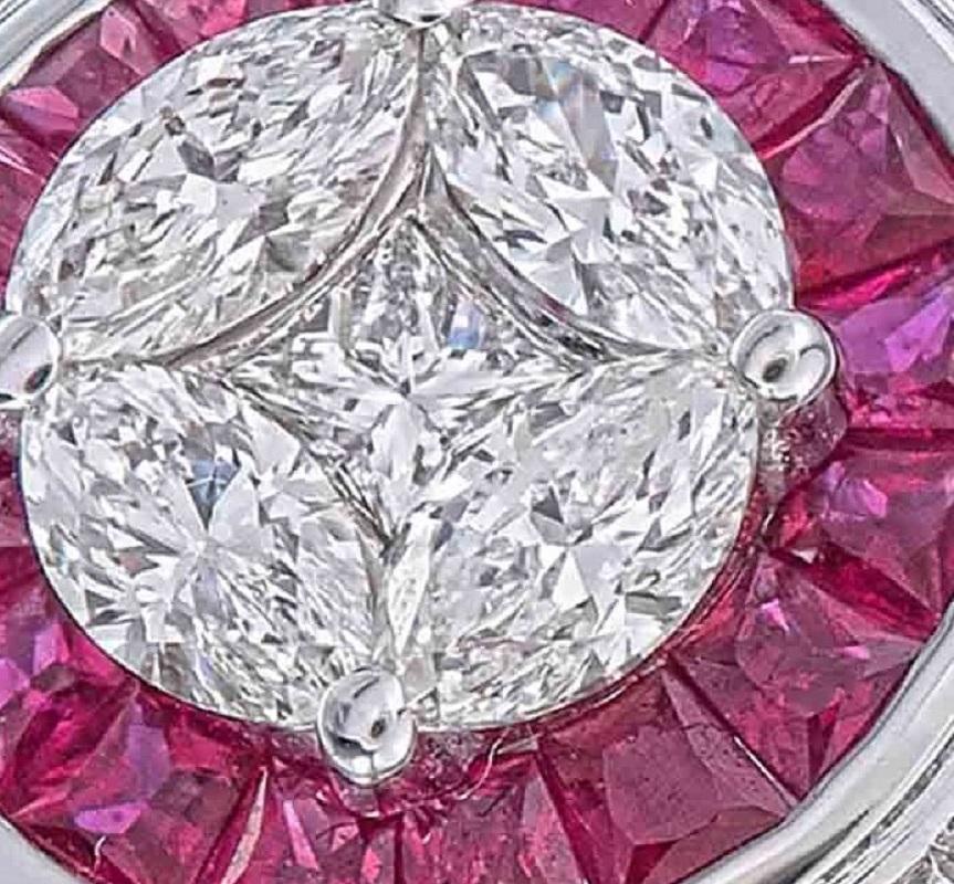 Ring mit Marquise-Prinzessin-Illusion mit doppeltem Halo aus Rubin und Diamanten Damen im Angebot