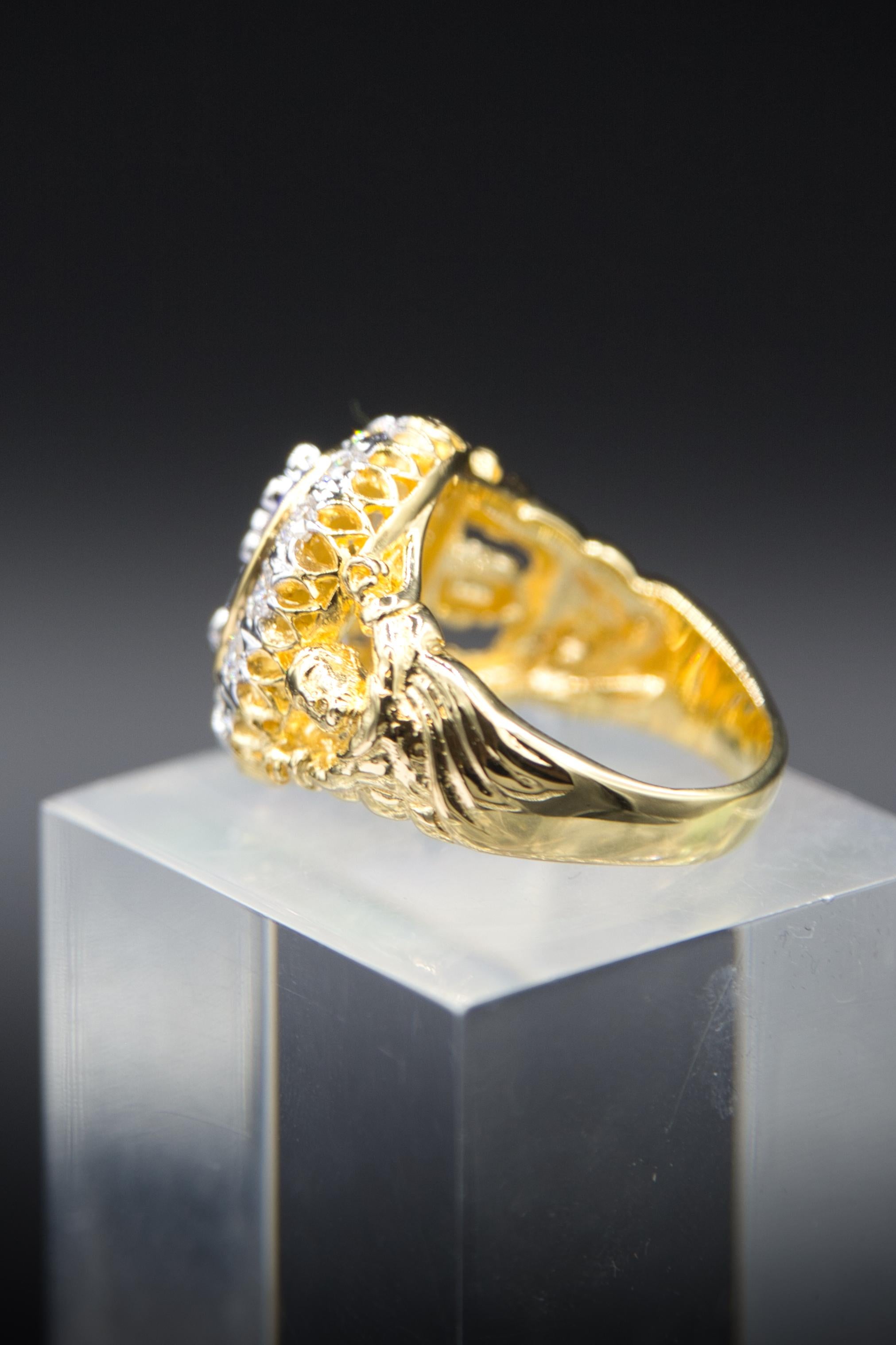 Women's or Men's Ring with monogram diamond lapis 18 k For Sale