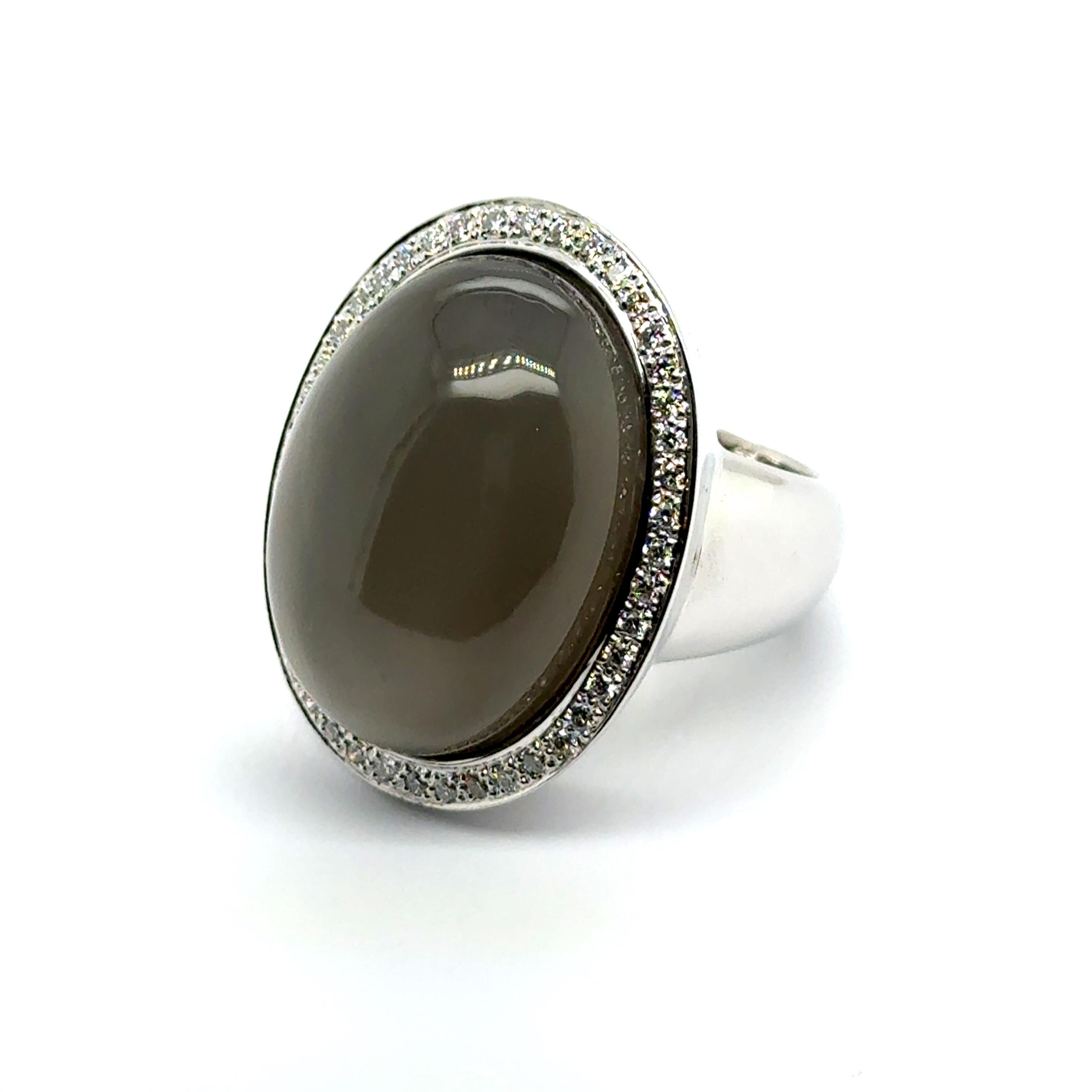 Cabochon Ring with Moonstone & Diamonds in 18 Karat White Gold For Sale