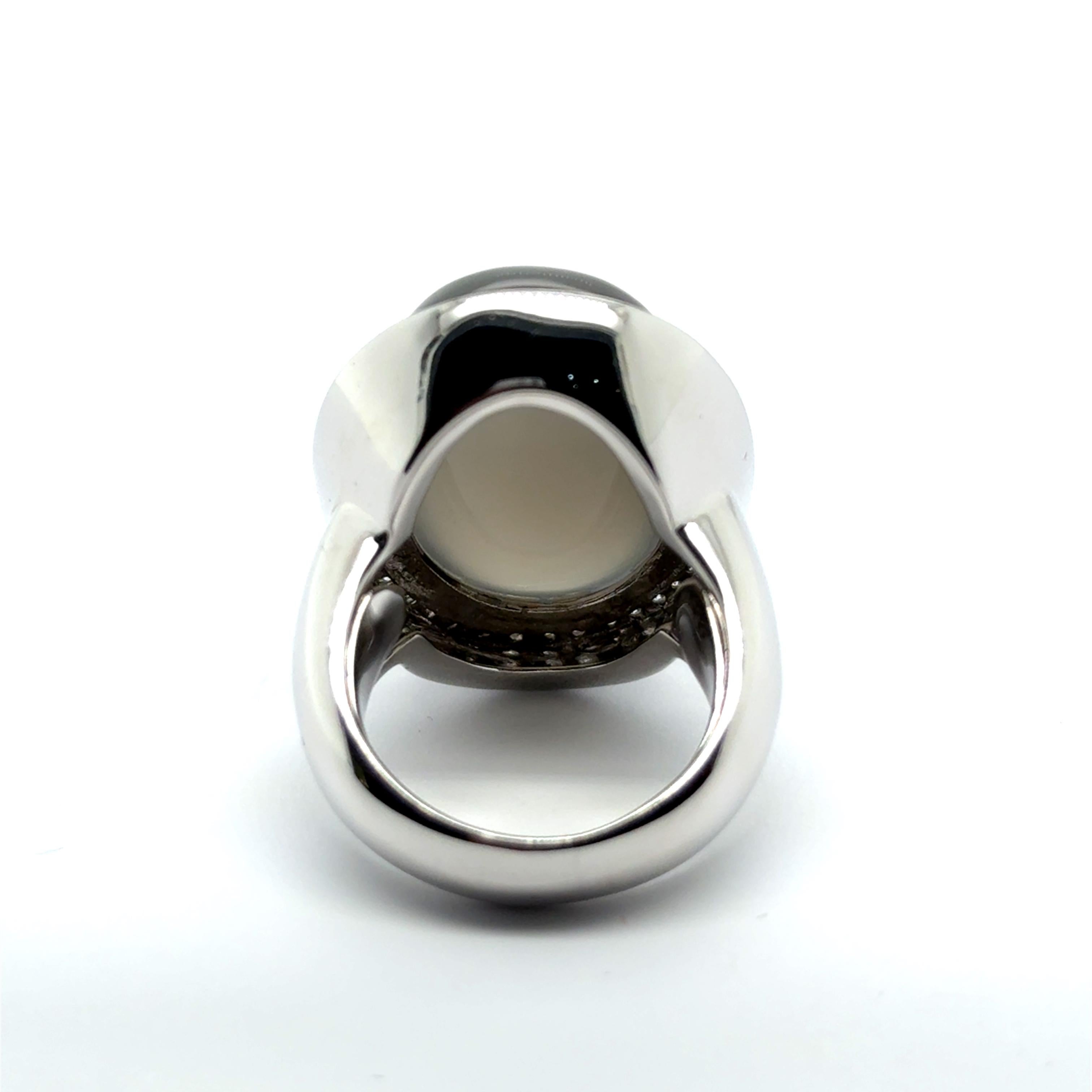 Women's or Men's Ring with Moonstone & Diamonds in 18 Karat White Gold For Sale