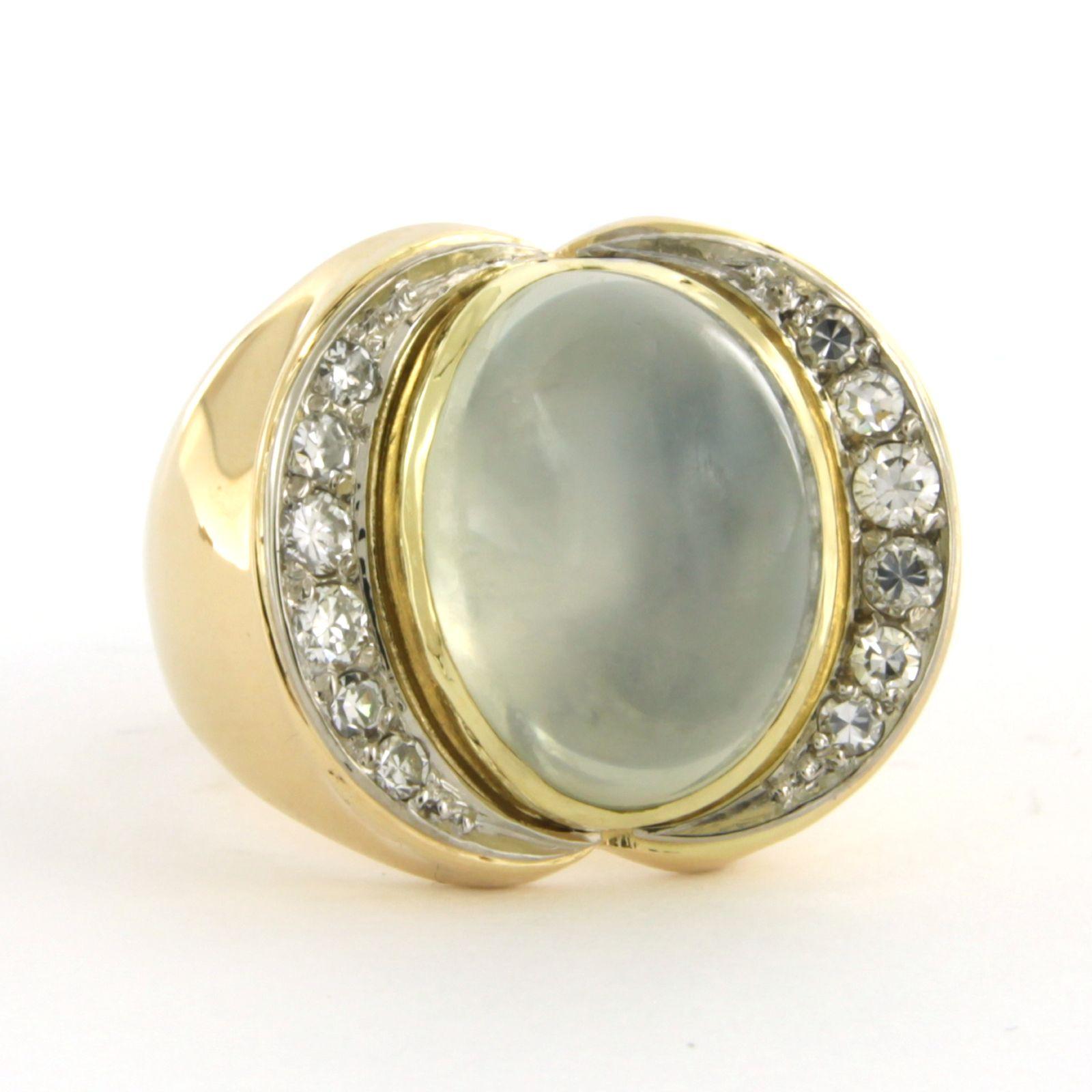 Modern Ring with moonstone nd diamonds 18k bicolour gold