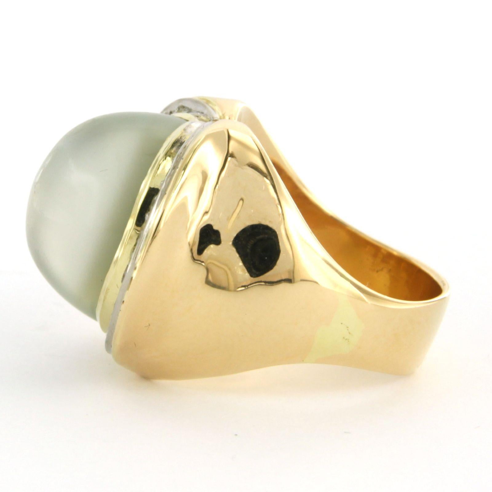 Ring with moonstone nd diamonds 18k bicolour gold In Good Condition In The Hague, ZH