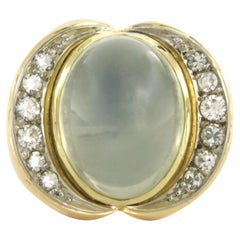 Ring with moonstone nd diamonds 18k bicolour gold