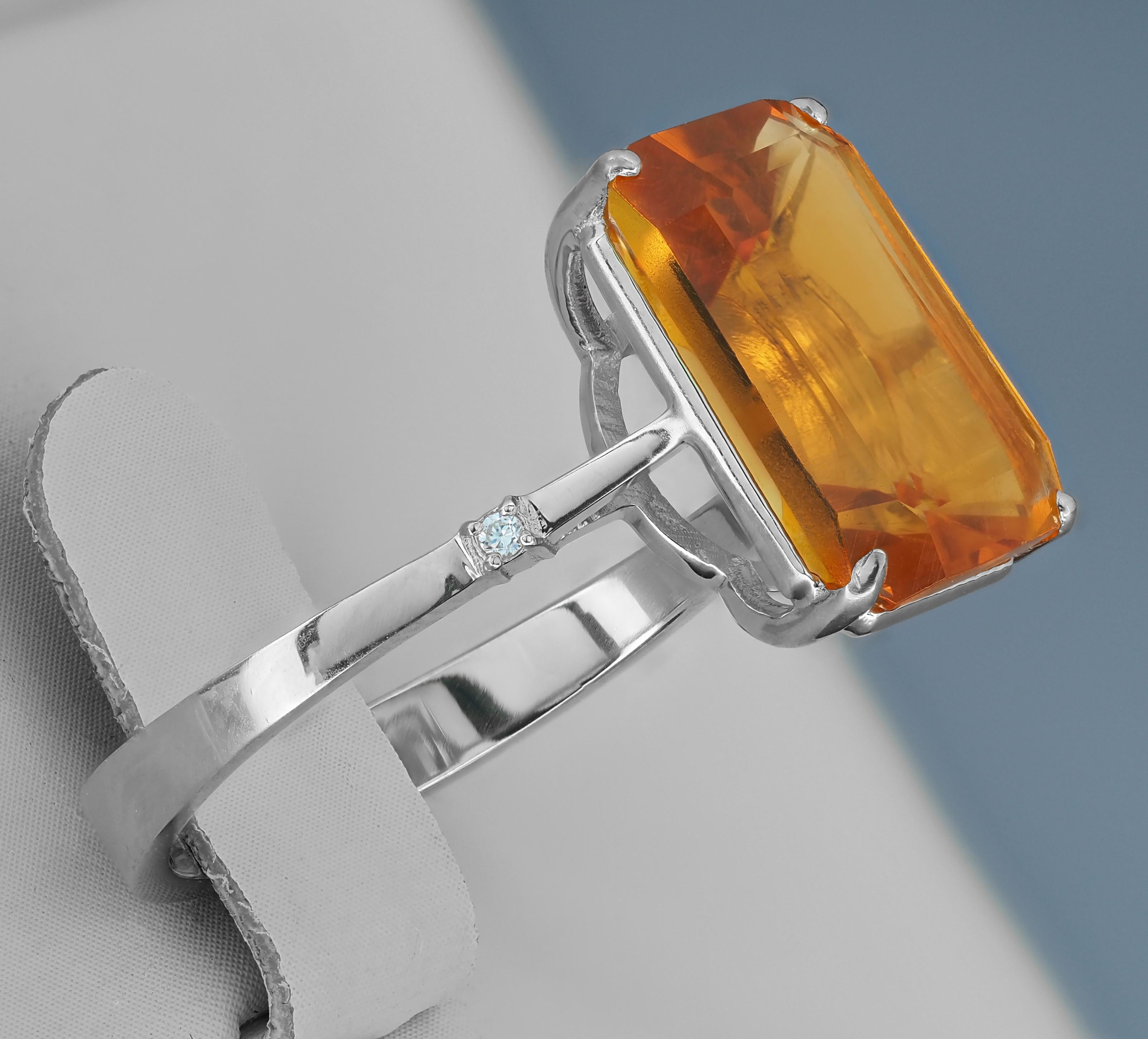 Modern Ring with Natural Citrine and Diamonds