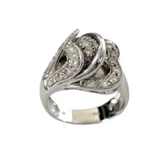 Ring with Natural Diamonds, 18kt White Gold, Made in Italy, Vintage