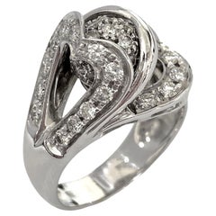 Ring with Natural Diamonds, 18kt White Gold, Made in Italy, Vintage