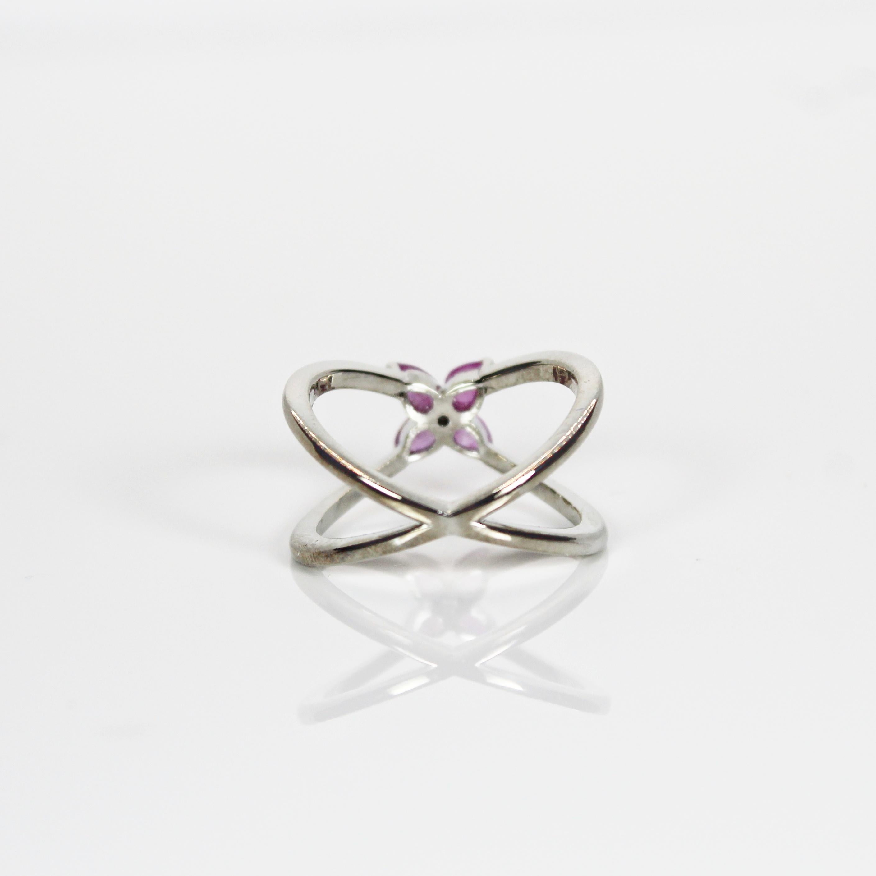 Contemporary Ring with Natural Pear Shaped Pink Rubies  For Sale