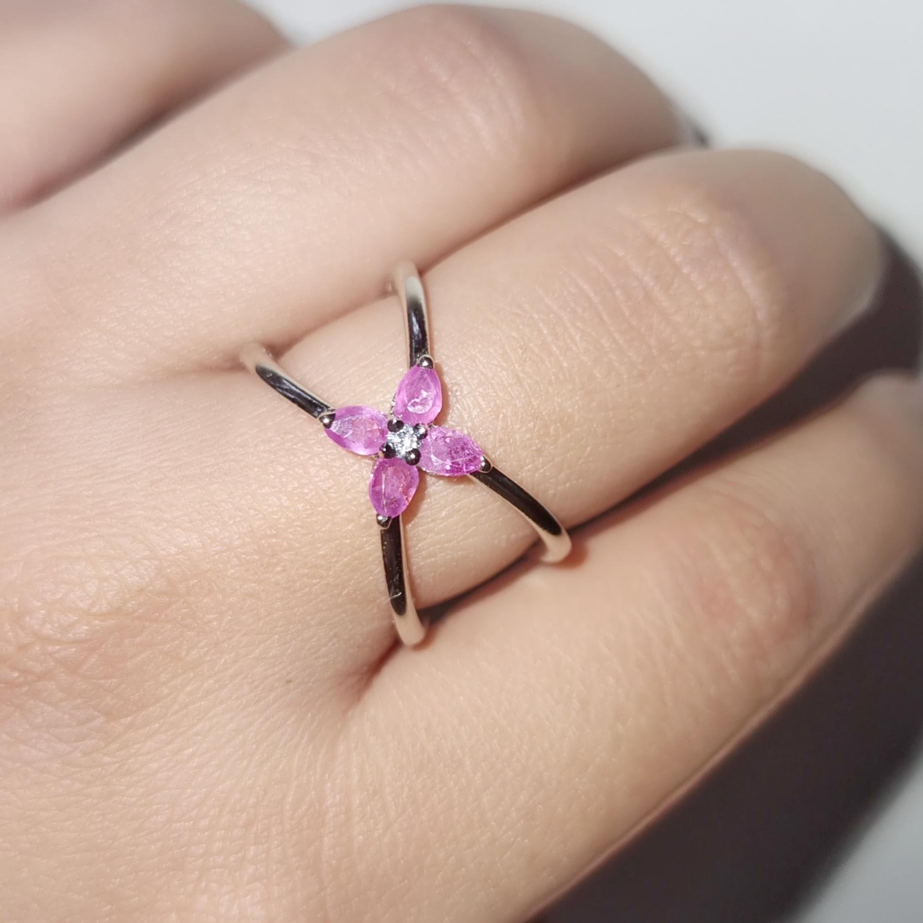 Women's Ring with Natural Pear Shaped Pink Rubies  For Sale