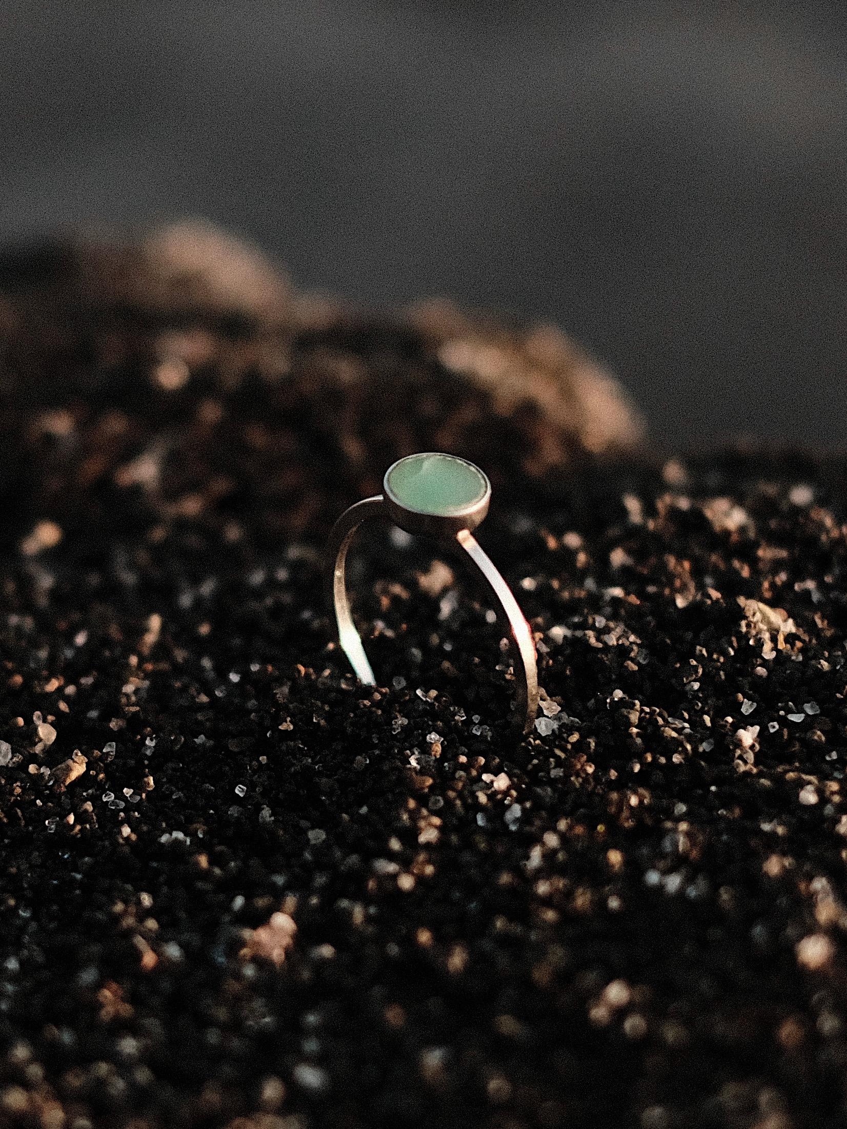 Cabochon Ring with natural stone of turquoise colour sterling silver size 8 For Sale