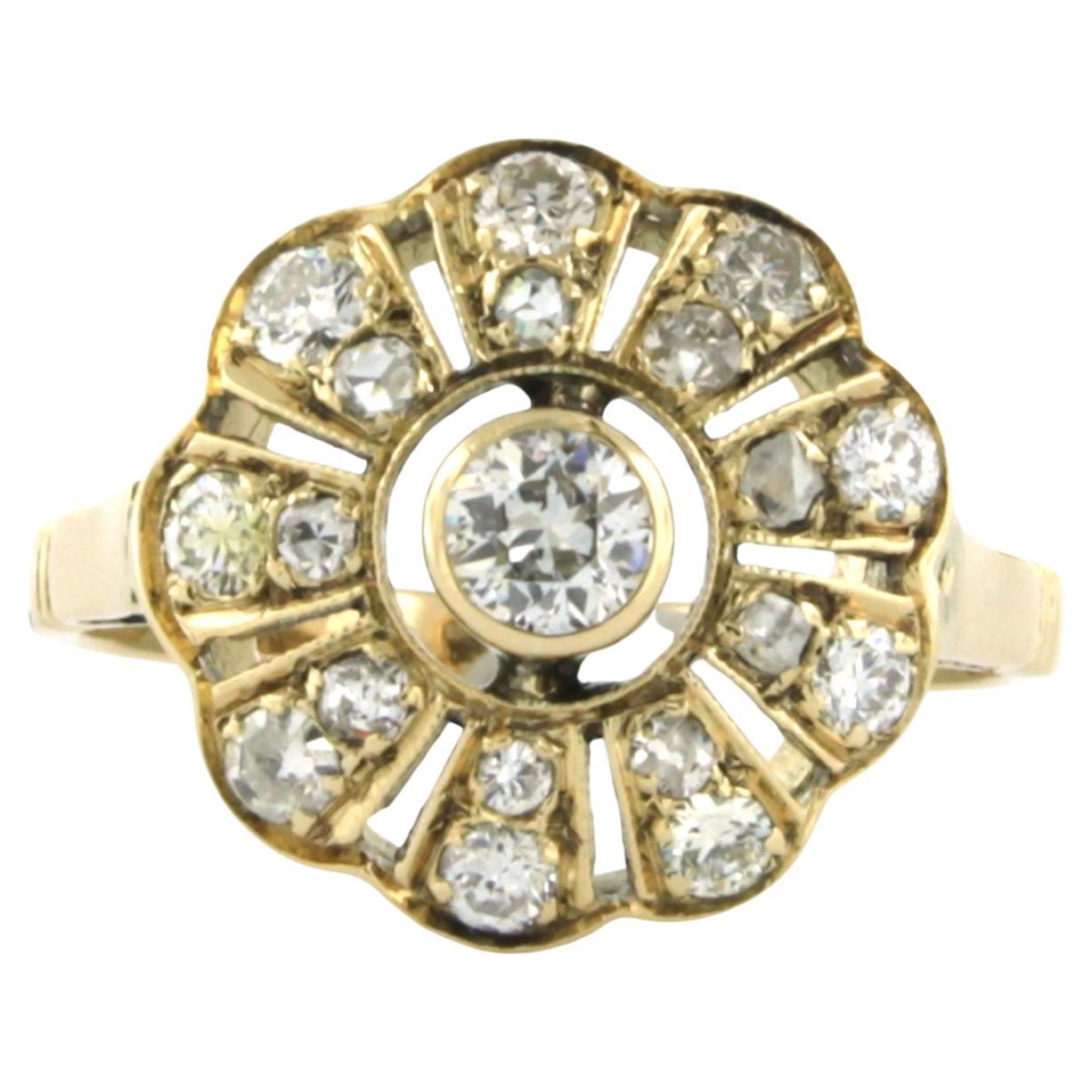 Ring with old European cut diamonds up to 1.00ct 14k gold 3.7 grams For Sale