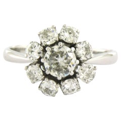 Bague avec diamants de taille européenne ancienne jusqu'à 1,50ct Or blanc 14k 4,2 grammes