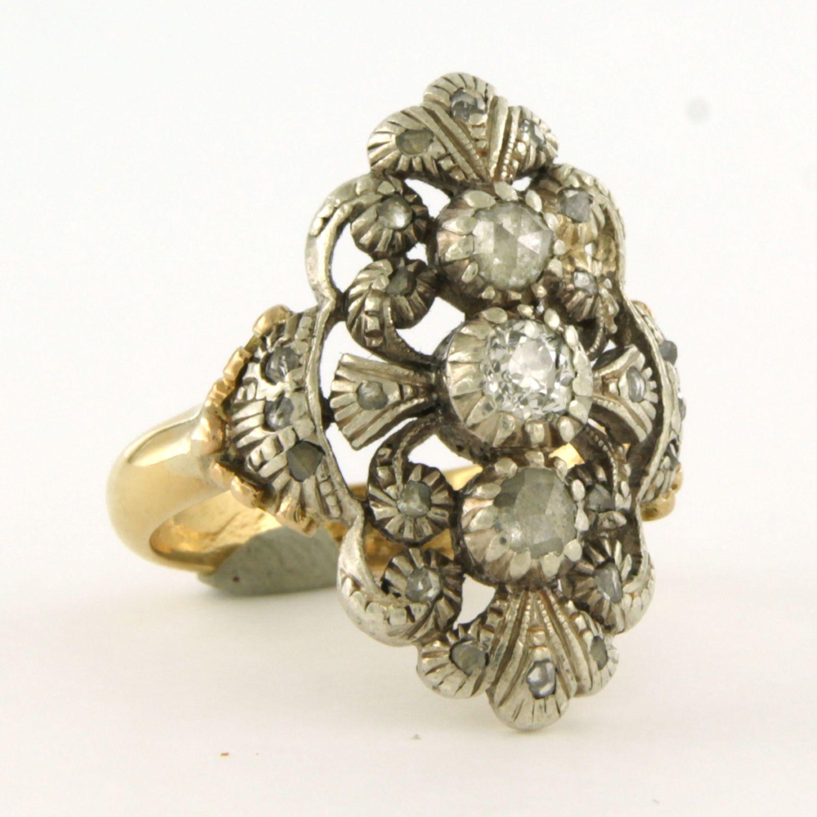 Anello con diamanti taglio old mine e taglio rose fino a 0,50 carati in oro e argento 14 carati in vendita 1