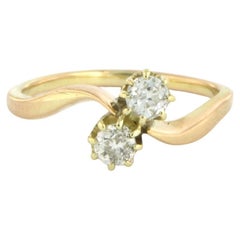 Ring with old mine cut diamonds up to 0.40ct 14k yellow gold - 2.3 grams