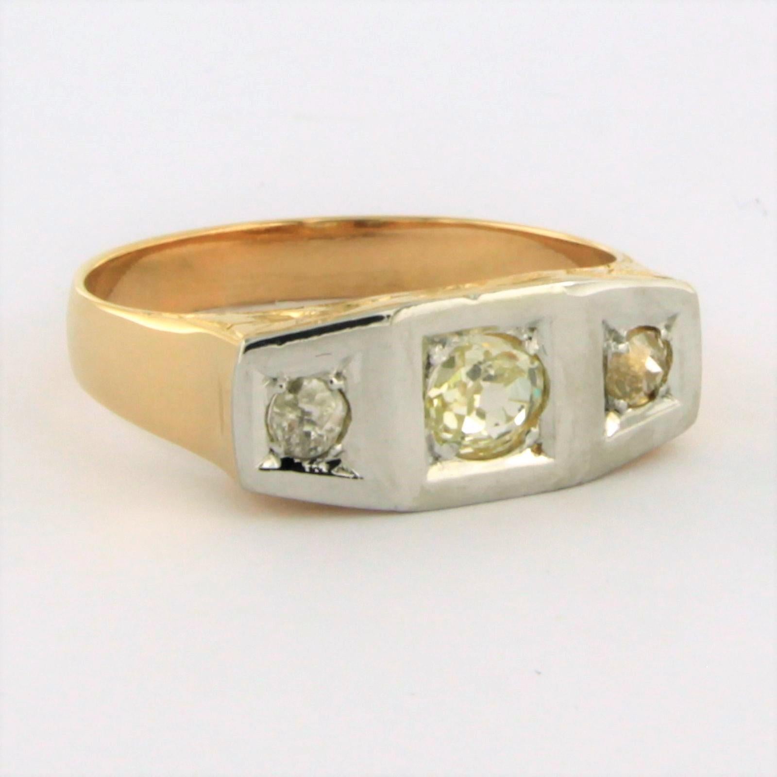 Art Nouveau Anello con diamanti taglio old mine fino a 0,40ct in oro giallo 14k e platino in vendita