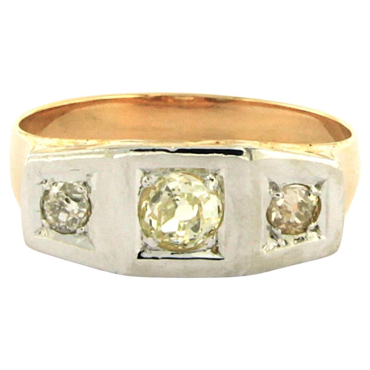 Anillo con diamantes talla mina antigua de hasta 0,40 ct 14k oro amarillo y platino