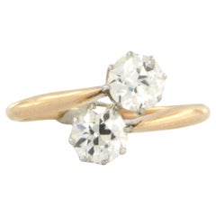 Ring with old mine cut diamonds up to 1.10 ct 14k gold with platinum