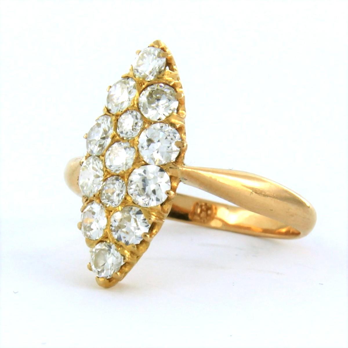 Art nouveau Bague avec diamants de taille ancienne jusqu'à 1,50ct Or jaune 20k 4,2 grammes en vente