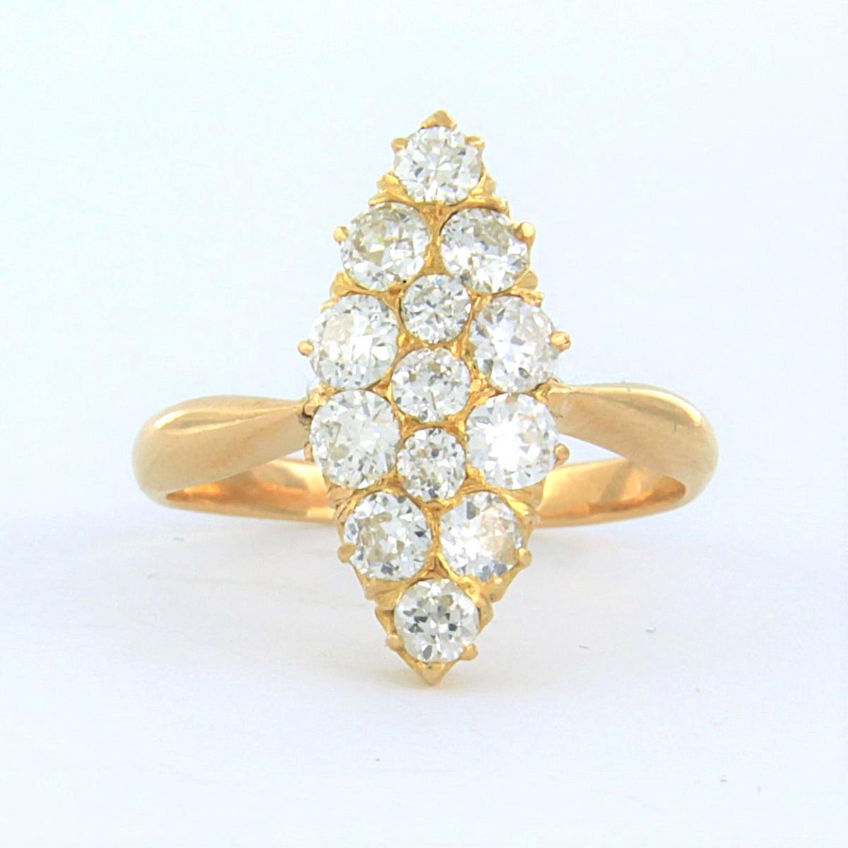 Taille vieille mine Bague avec diamants de taille ancienne jusqu'à 1,50ct Or jaune 20k 4,2 grammes en vente