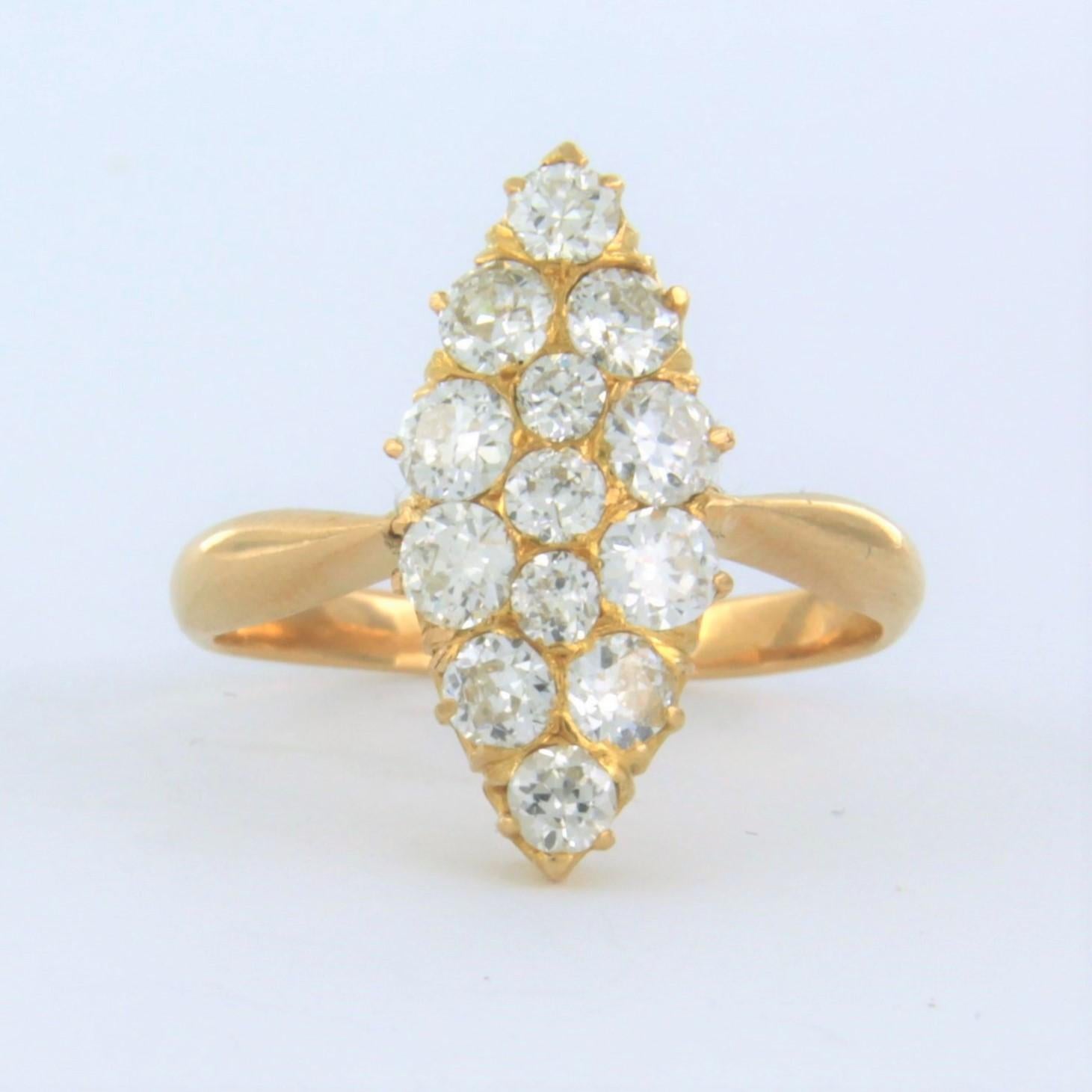 Ring with old mine cut diamonds up to 1.50ct 20k yellow gold For Sale 1