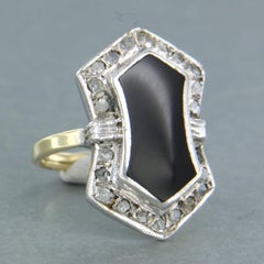 Ring with onyx and diamonds 14k yellow gold and silver