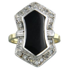 Ring with onyx and diamonds 14k yellow gold and silver