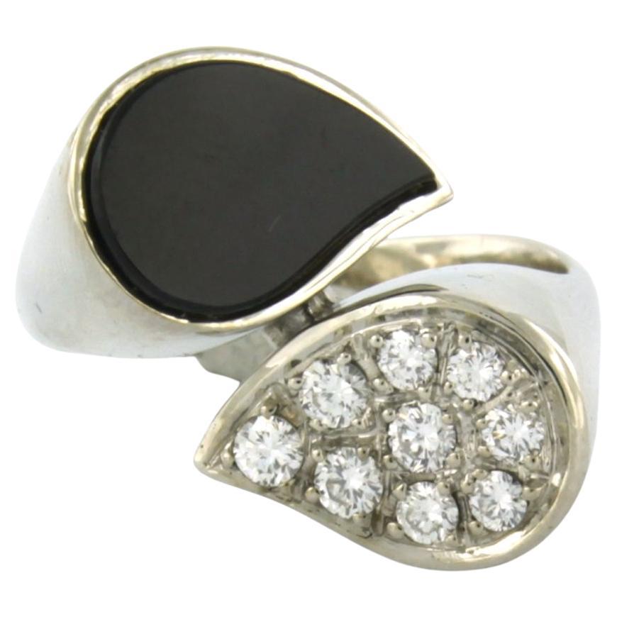 Ring with onyx and diamonds 18k white gold For Sale