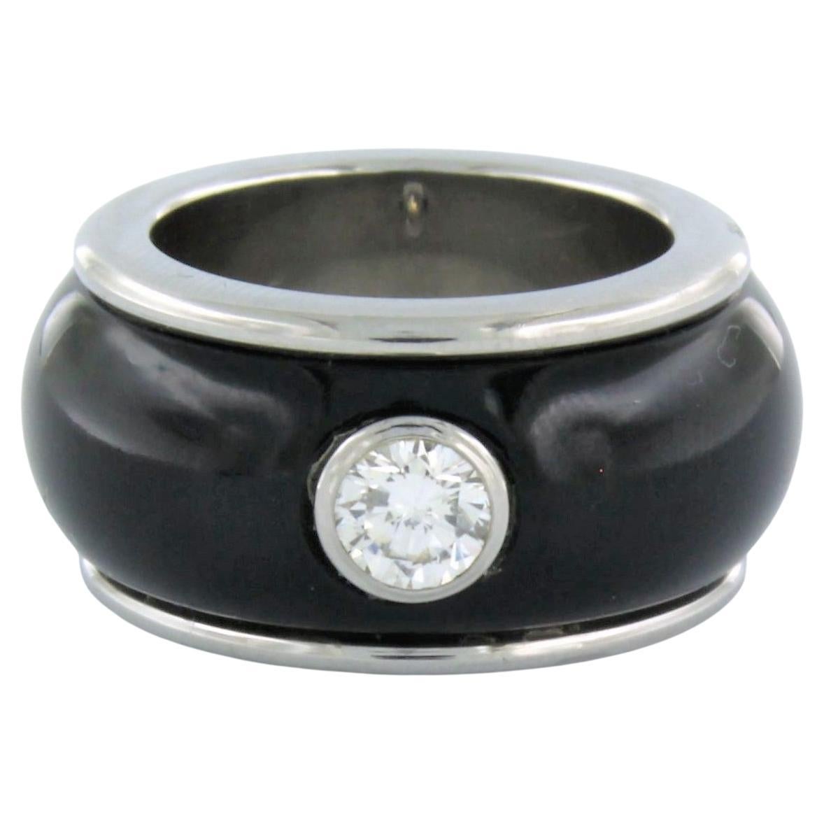 Ring with onyx and diamonds steel 