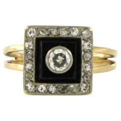 Anello con onice e diamanti taglio old mine fino a 0,60ct in oro 18k bicolore