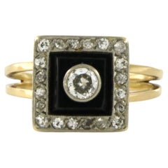 Anillo con ónice y diamantes talla mina antigua de hasta 0,60 ct Oro bicolor de 18k
