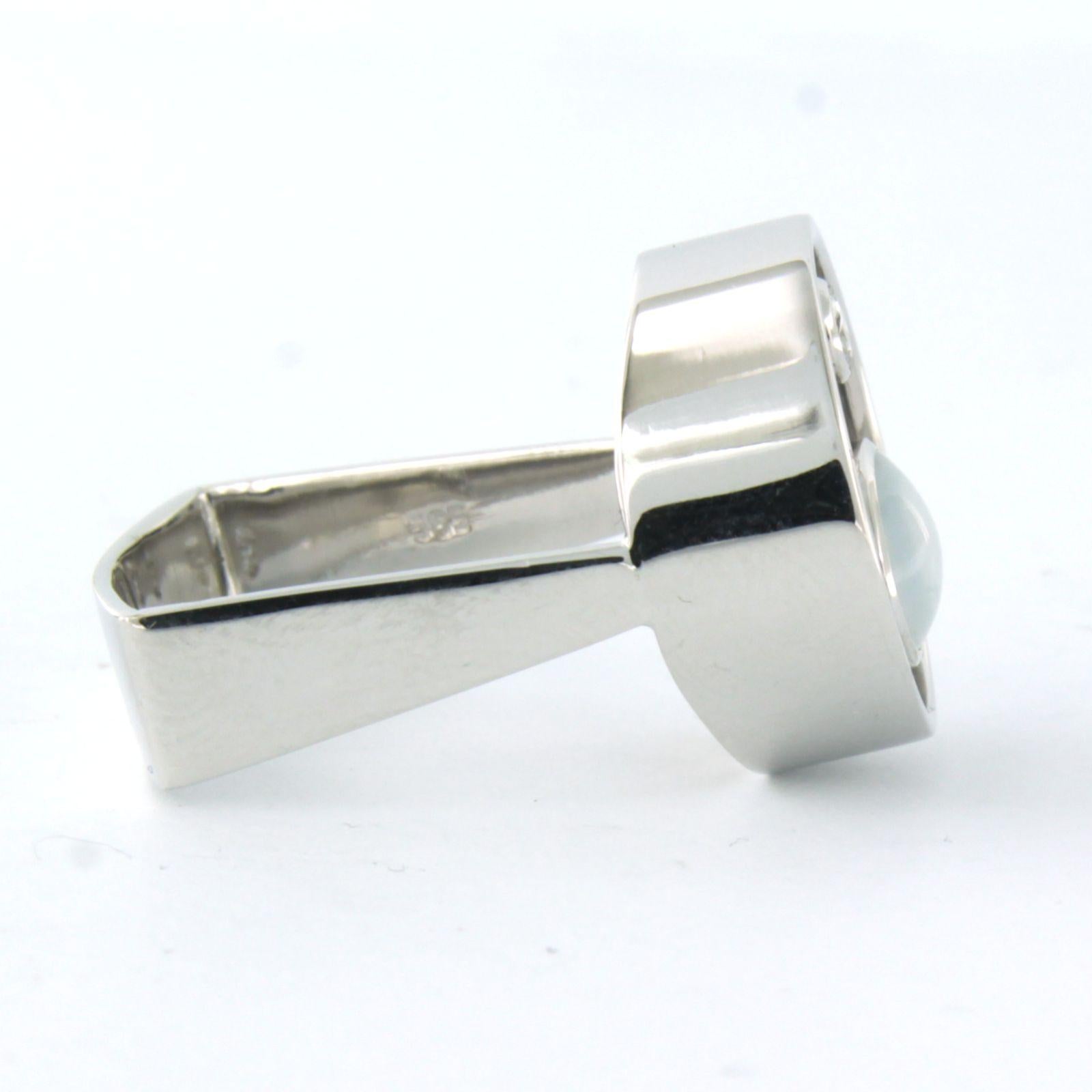 Women's Ring with opal and brilliant cut diamond up to 0.08ct 14k white gold For Sale