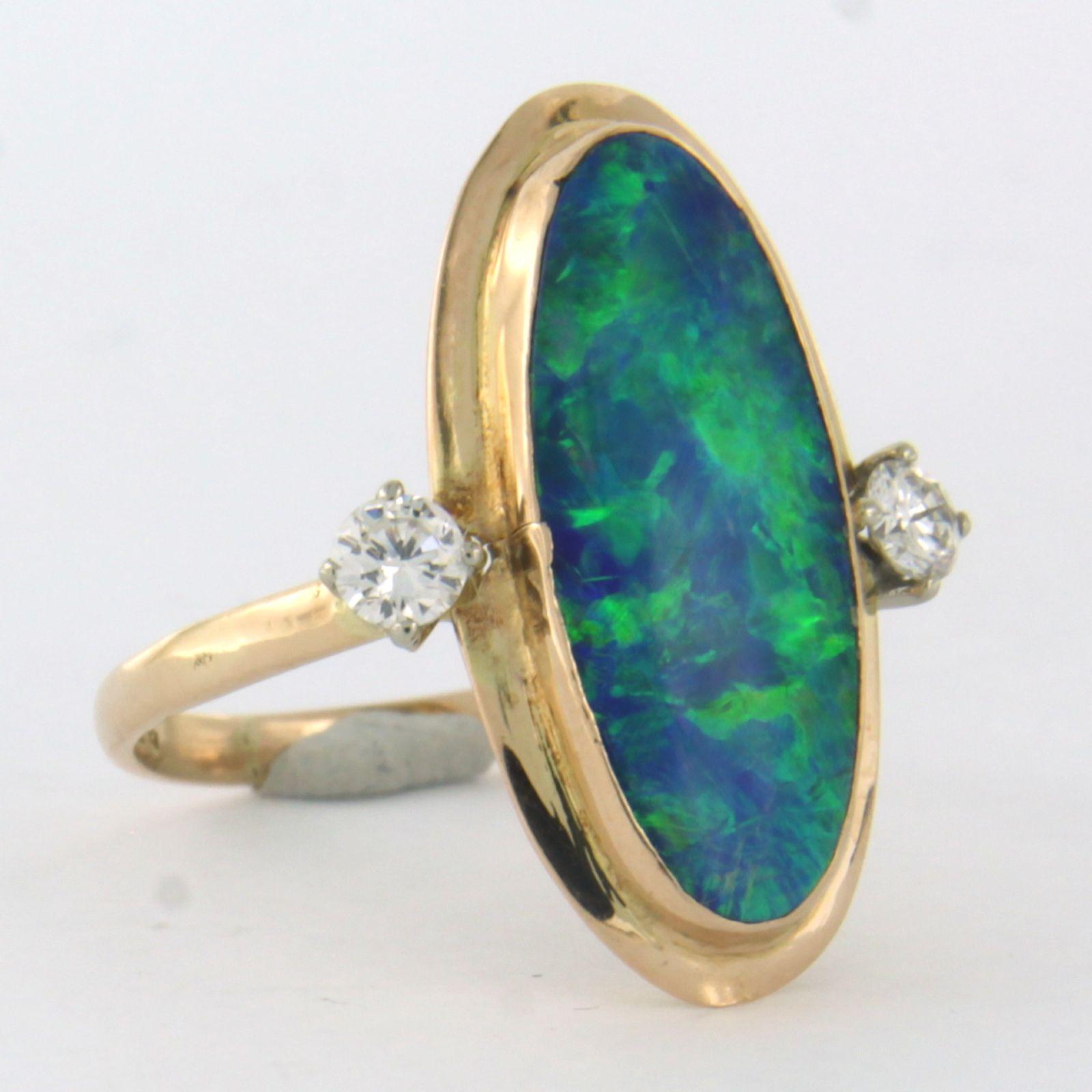 Modern Ring with opal and diamond 14k yellow gold