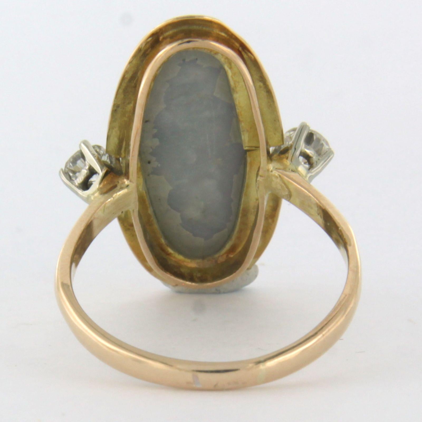 Brilliant Cut Ring with opal and diamond 14k yellow gold