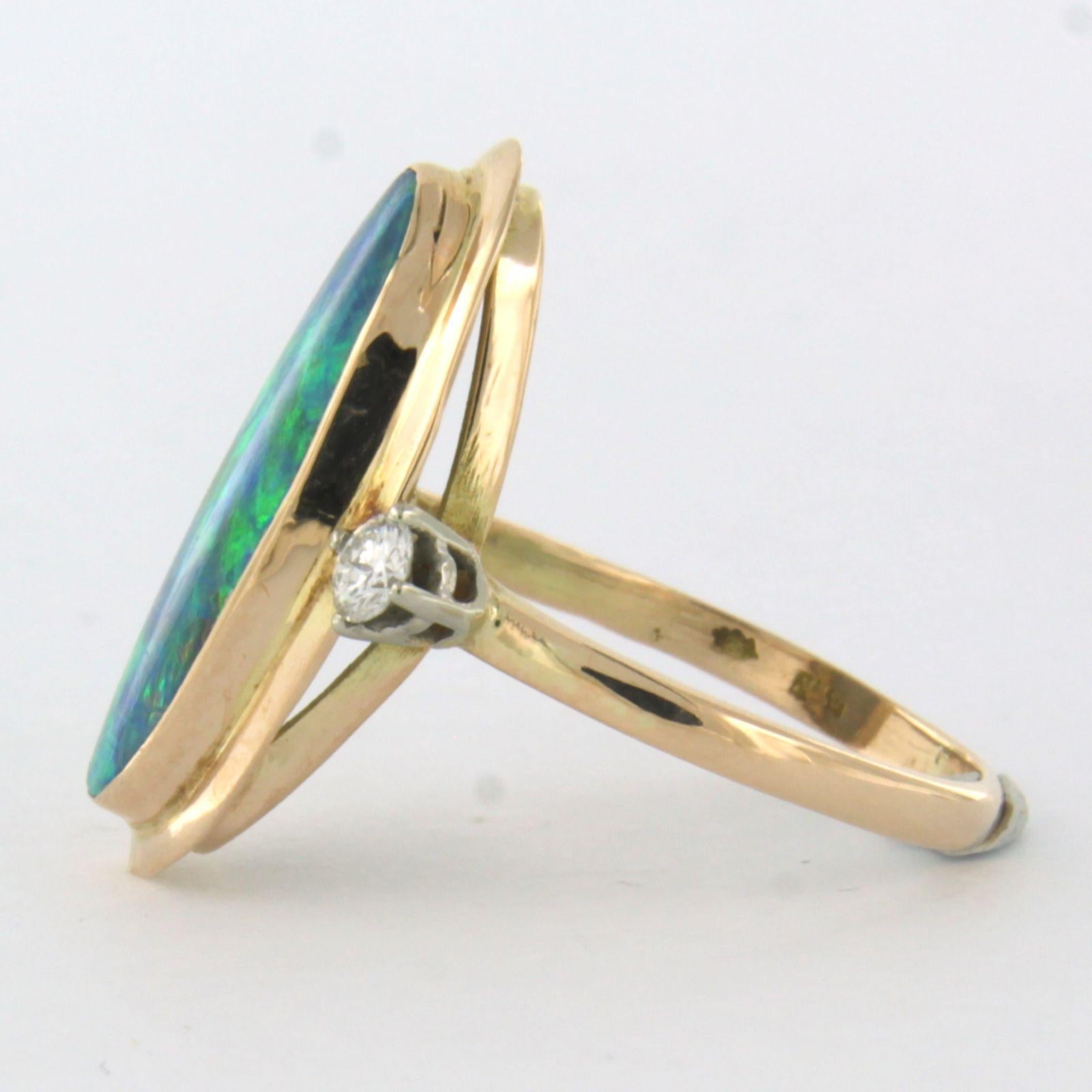 Women's Ring with opal and diamond 14k yellow gold