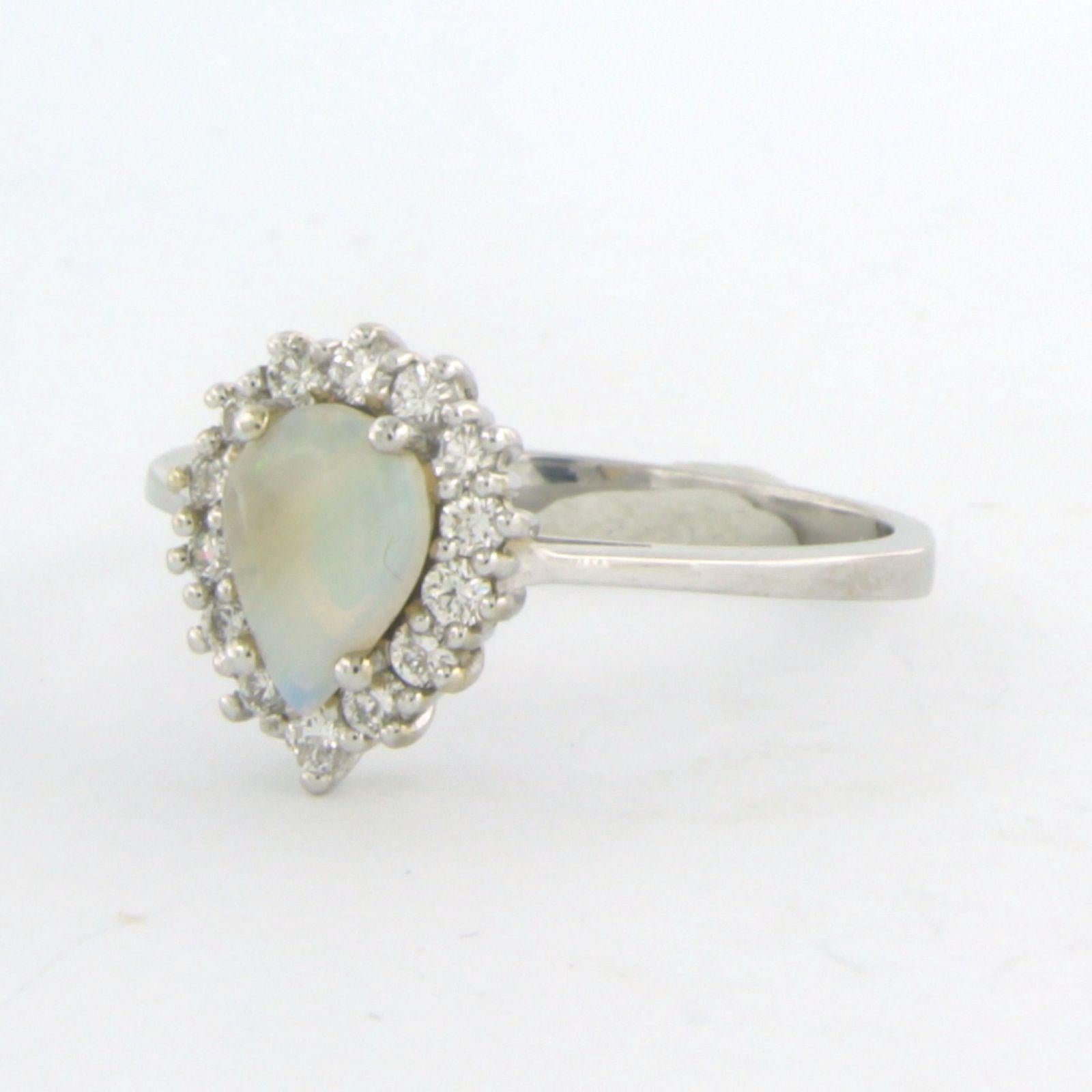 Modern Ring with opal and diamond 18k white gold For Sale