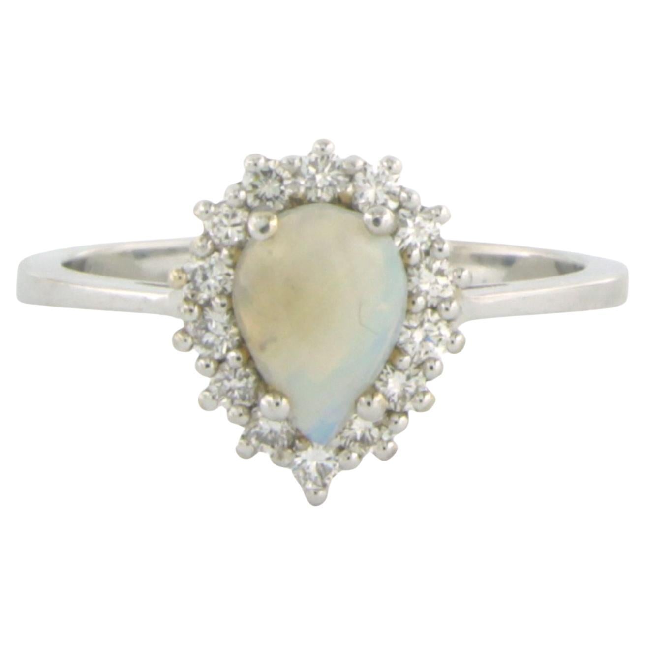 Ring with opal and diamond 18k white gold For Sale