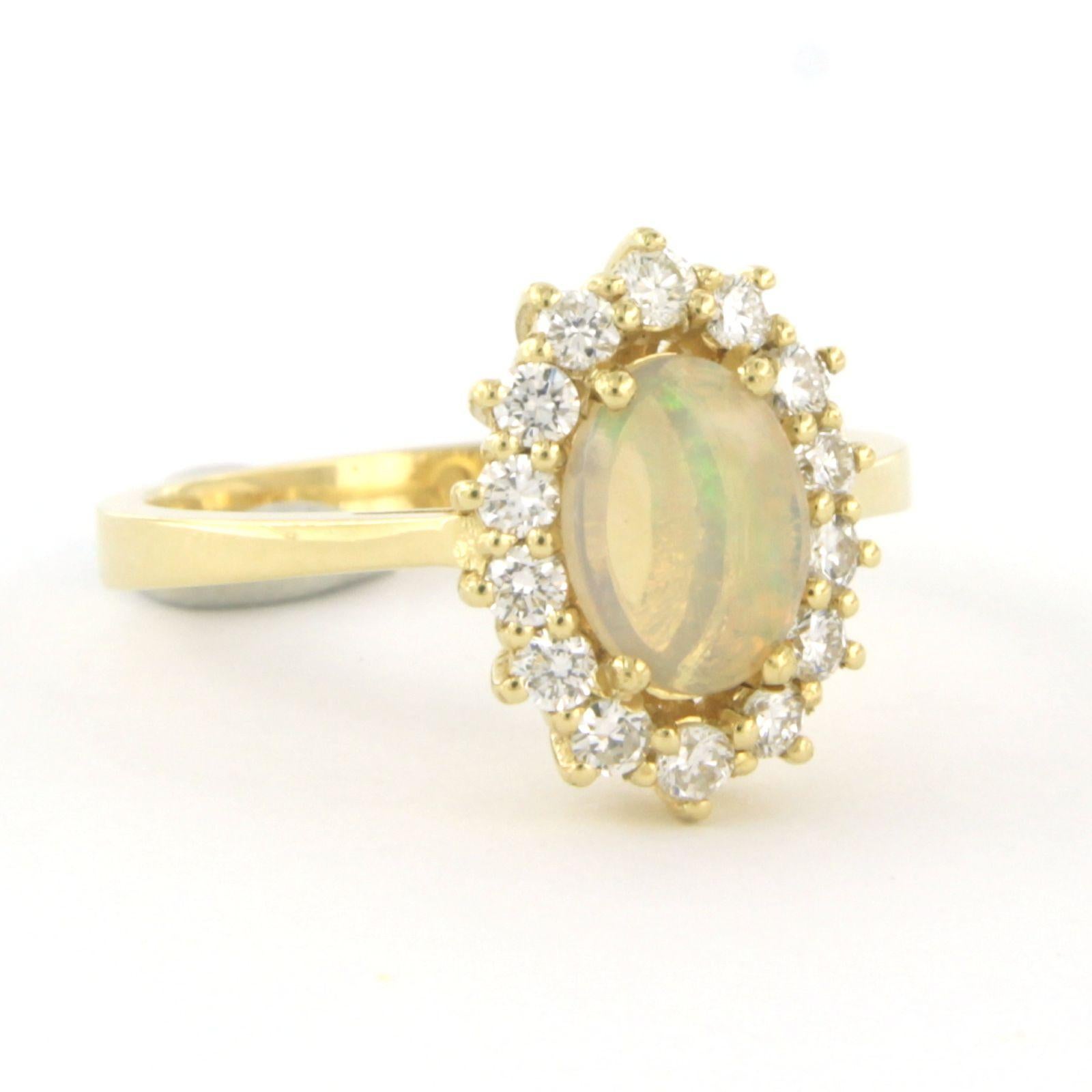 Modern Ring with opal and diamonds 18k yellow gold For Sale