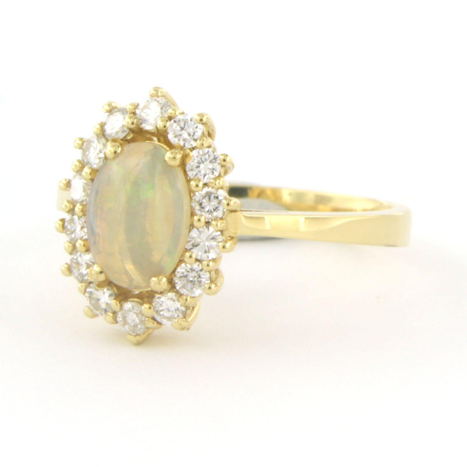 Brilliant Cut Ring with opal and diamonds 18k yellow gold For Sale