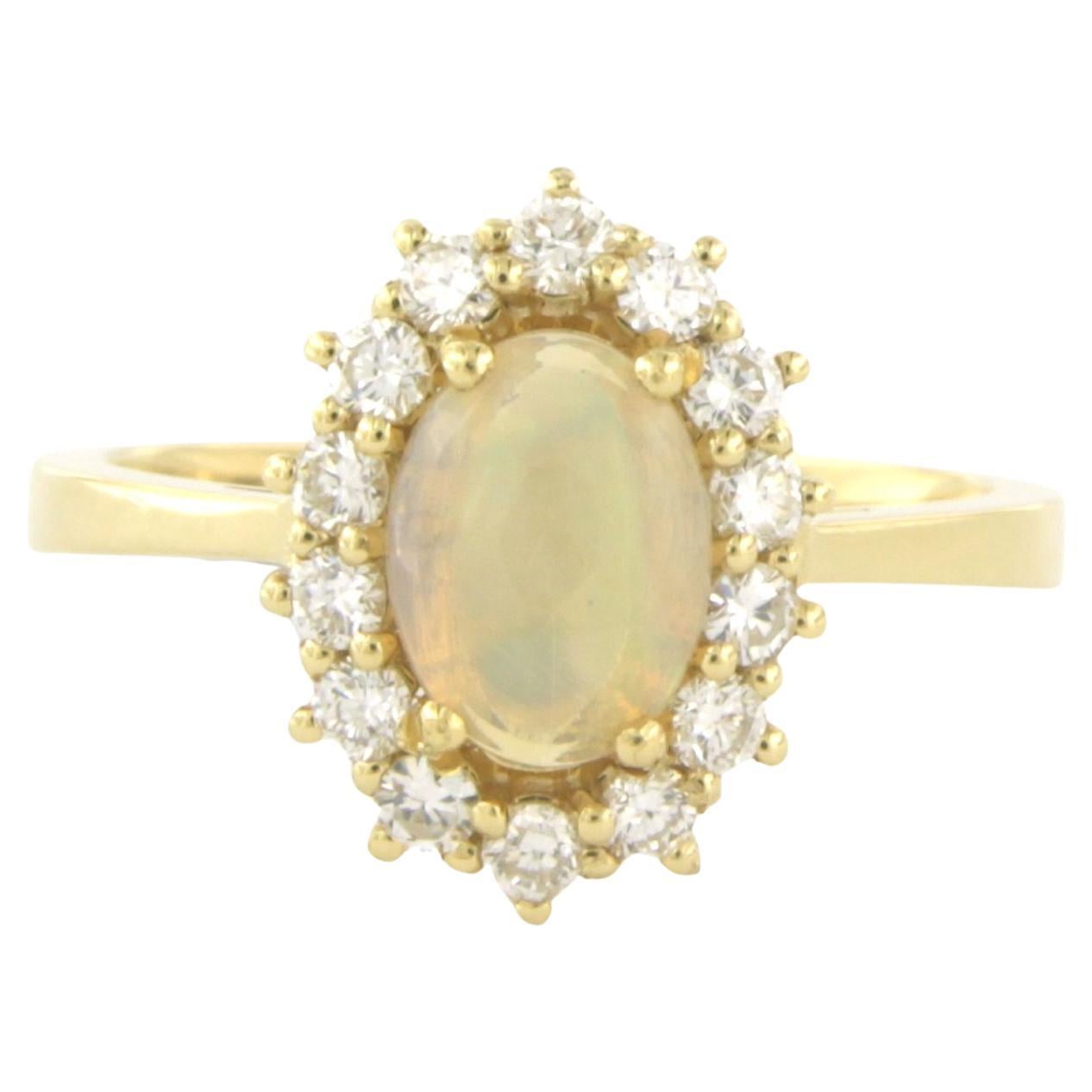Ring with opal and diamonds 18k yellow gold For Sale