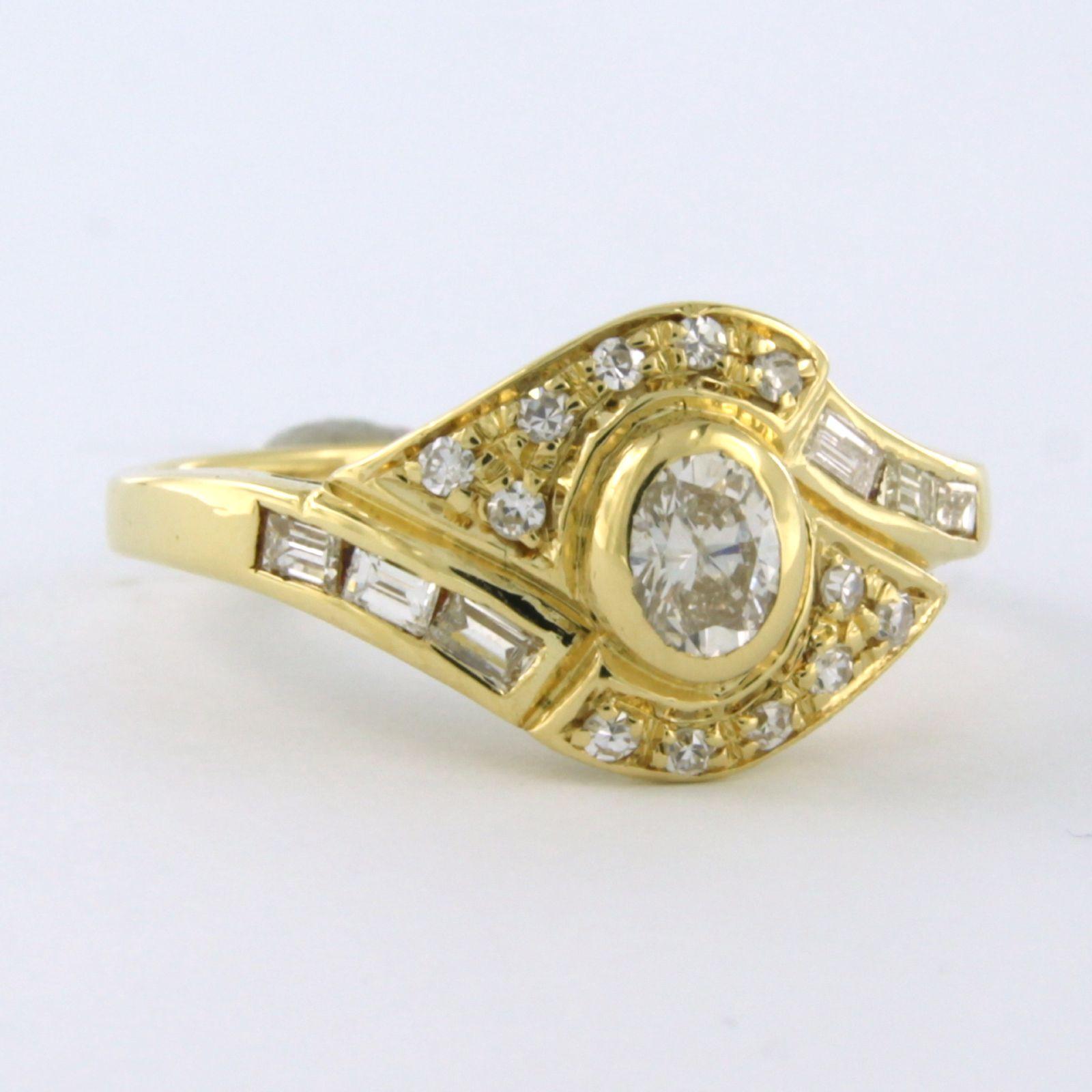 Ring with oval, baguette and single cut diamonds up to 0.84ct 18k