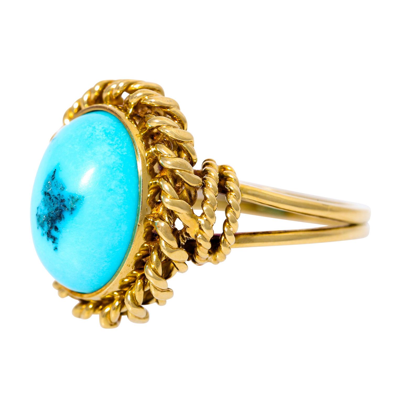 Cabochon Ring with Oval Turquoise For Sale