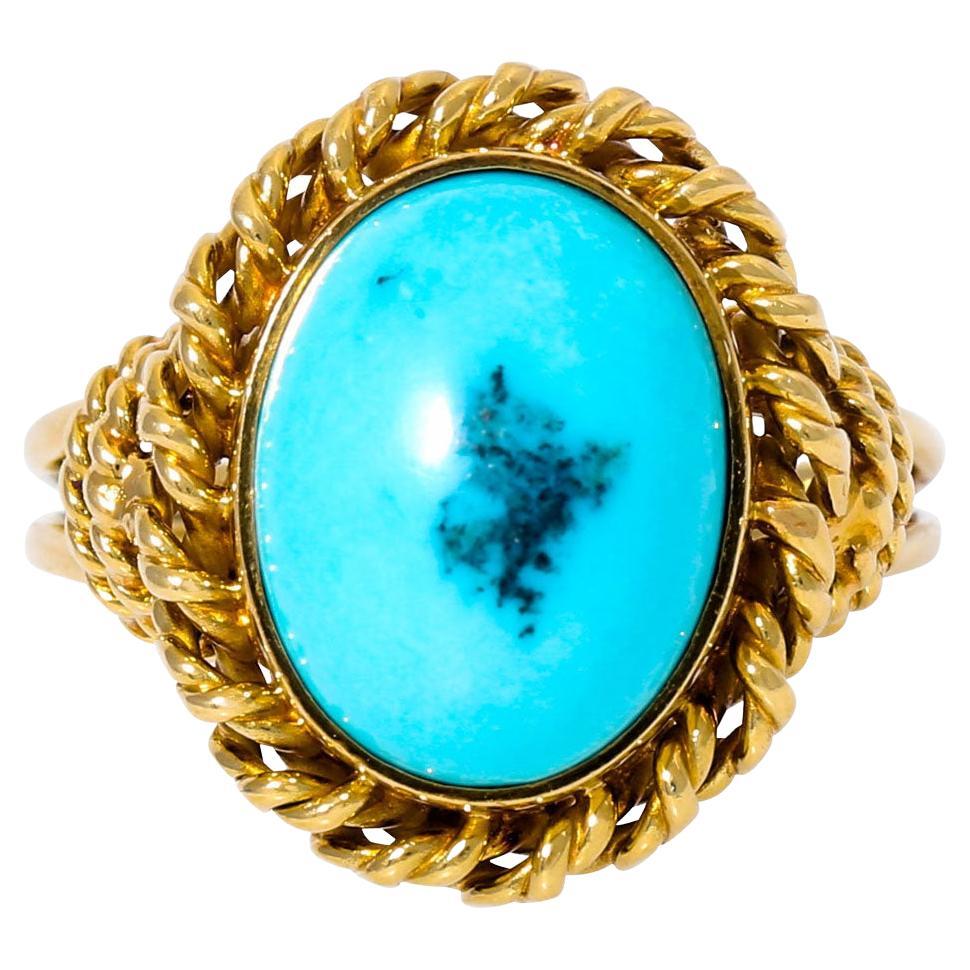 Ring with Oval Turquoise For Sale